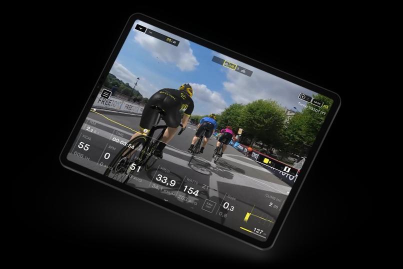 tablet with a video spinning class app